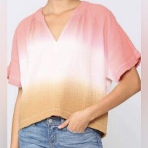 YOUNG FABULOUS & BROKE Women's Gauzy Oversized Pink and Tan Ombre Top
